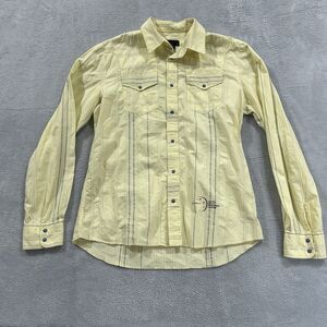 Diesel Lab Research Center Pearl Sna Shirt Men XL Yellow Stripe Western Vtg Y2K